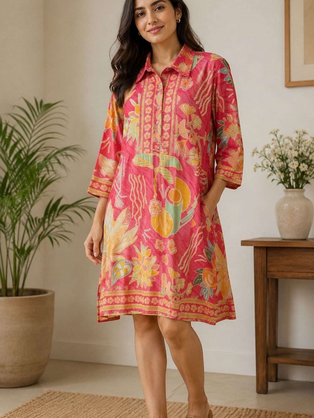NWT Bella Tu Coral Pink Floral Button-Front Dress XL PTP 21